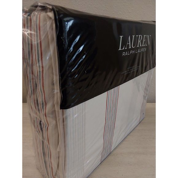 Ralph Lauren MARLEY STRIPE Cream Multi 100% Cotton Queen Sheet Set Bedding - Picture 10 of 10